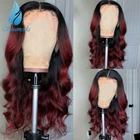 Красный парик с эффектом омбре 13*6 на сетке спереди, плотность 150%, волнистые бразильские человеческие волосы без повреждений, парики с детскими волосами, предварительно выщипанные волосы