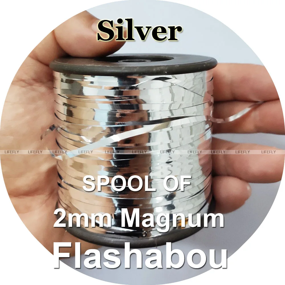 

Silver Color, Spool of Flashabou, 2mm Magnum Holographic Tinsel, Mylar Metallic Tinsel, Flat Flash, Fly Jig Lure, Fishing