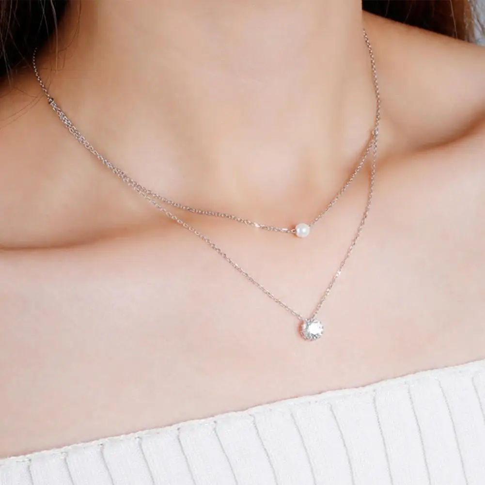 

80% HOT SALES!! Fashion Women Necklace Shiny Rhinestone Faux Pearl Double Layer Choker Chain Necklace Jewelry for Gift