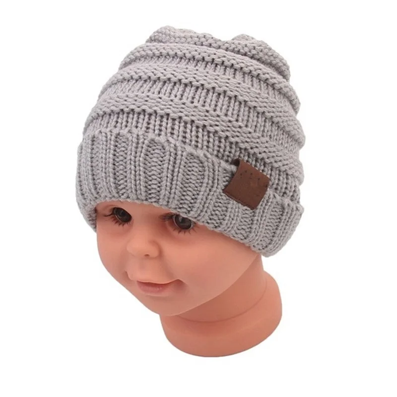 light gray with tag Зимние шапки для детей, теплая шапочка-бини, вязаные шапочки, свободные шапки для девочек, милые вязаные шапочки Skullies для мальчиков, Детская мешковатая шапка s - Цвет: light gray with tag