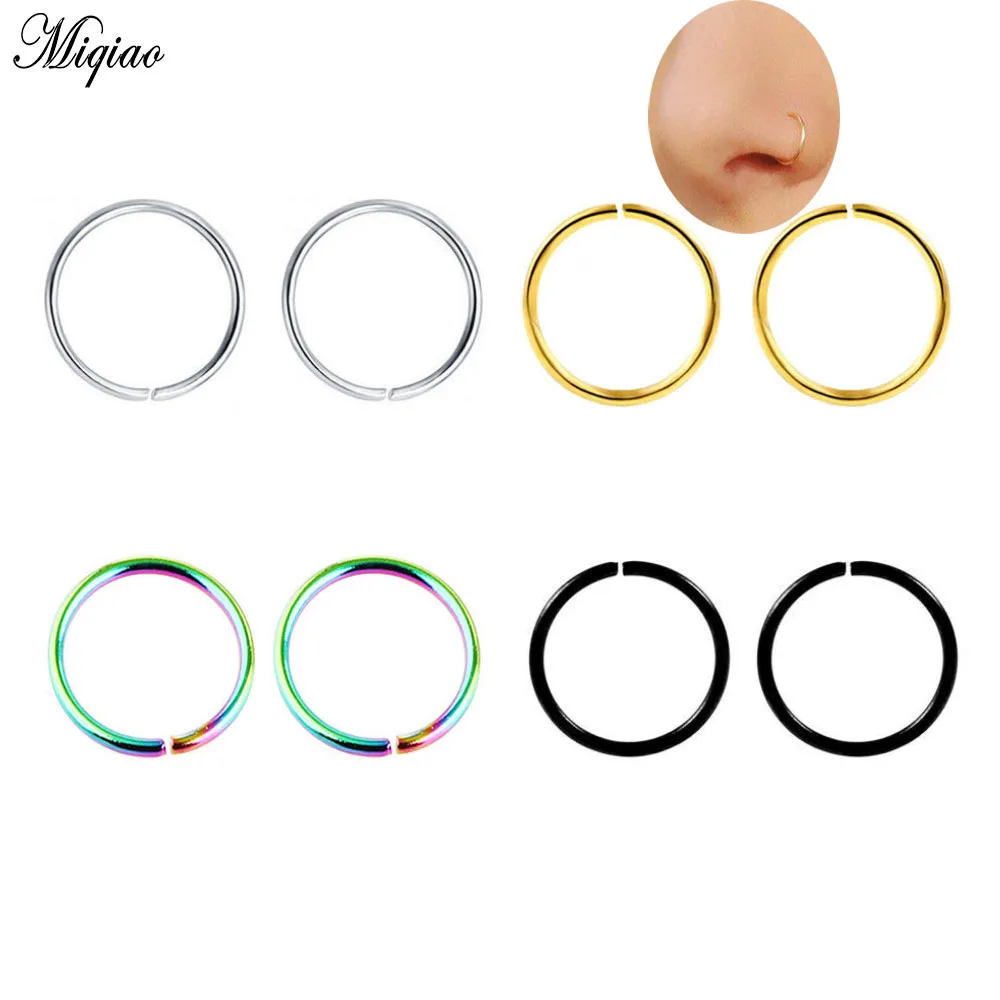 

Miqiao 2 Pcs Nose Ring Simple European and American Multi-purpose Ring Closed Ring Stainless Steel Interface Open Ring