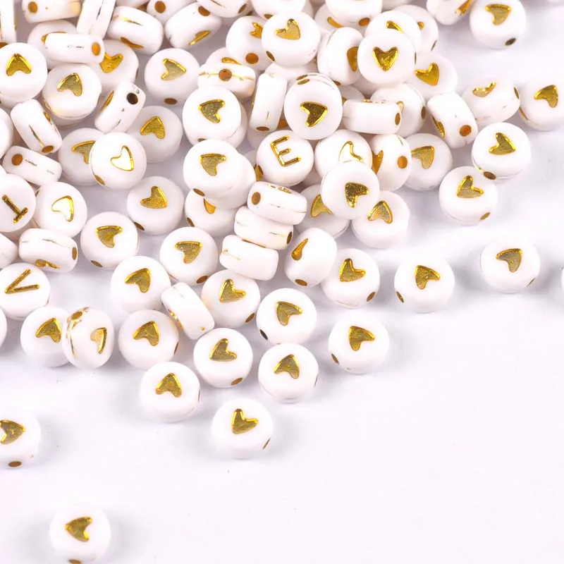 

200/400PCs Mixed white and gold Acrylic heart Round Beads For Jewelry Making 7x3mm YKL0821