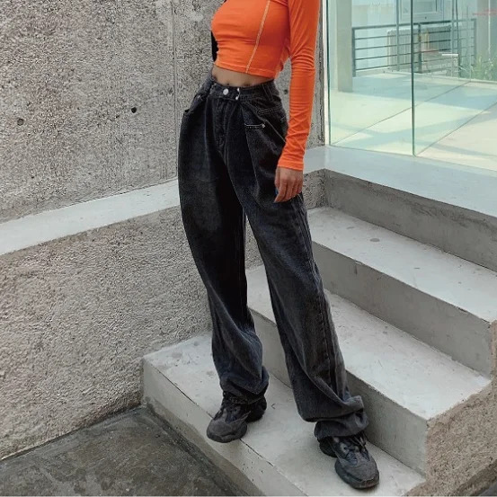 

Long Retro Washed High Waist Denim Jeans 2021 Straight Leg Pants Women Wide Leg Jeans Loose Fashion Boyfriend Jeans jeans woman