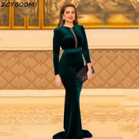 2022 new vintage green mermaid dresses women formal party night vestidos de gala elegant saudi arabia long sleeves evening gowns