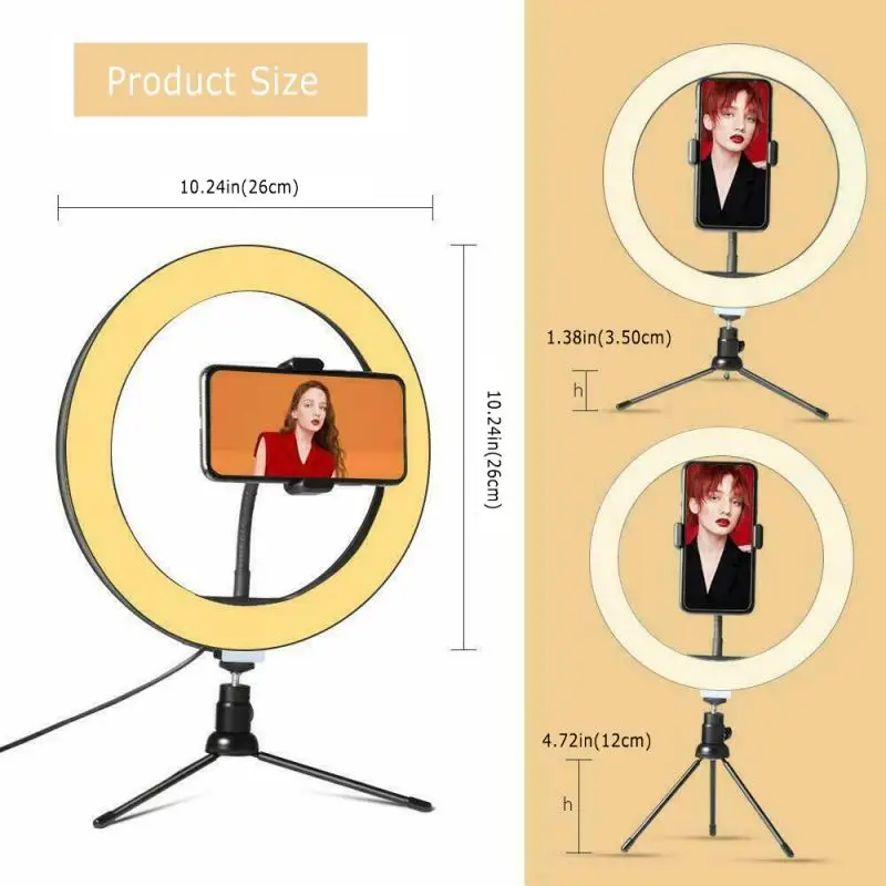 10 Inch LED Ring Light With Tripod Stand For IPhone Samsung Mobile Phone Mini Camera Holder Video Makeup Lighting | Электроника