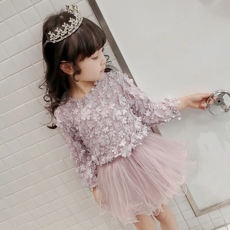 

Baby Girl Fashion Flower Petal Tulle Tutu Dress 2-8T Toddler Kids Children Spring Fall Casual Long Sleeve O-Neck Dresses Outfits