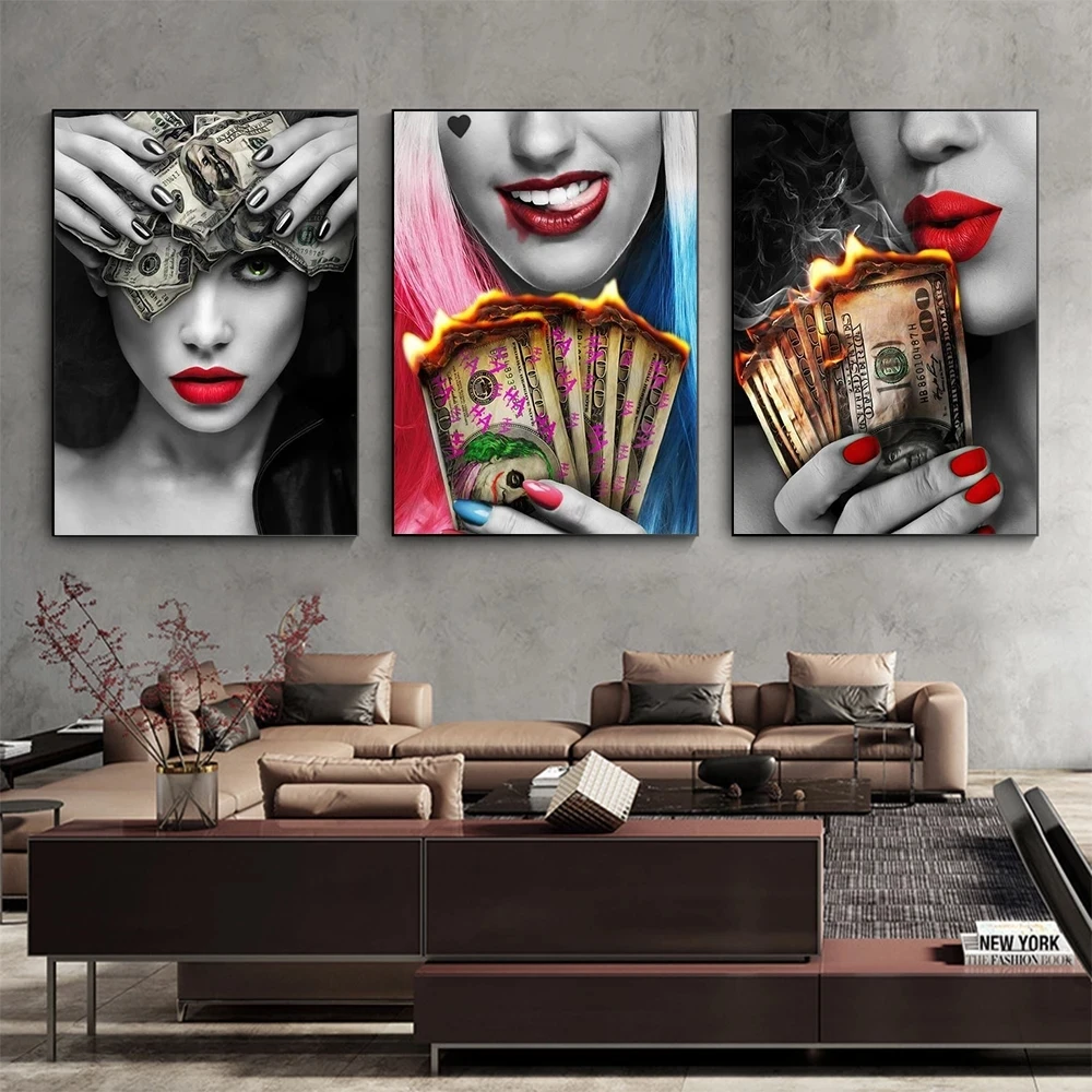 

Modern Girl Smoking with Money Canvas Art Painting Decoration Posters And Prints Home Wall Decor Gift Fashion Women Living Room