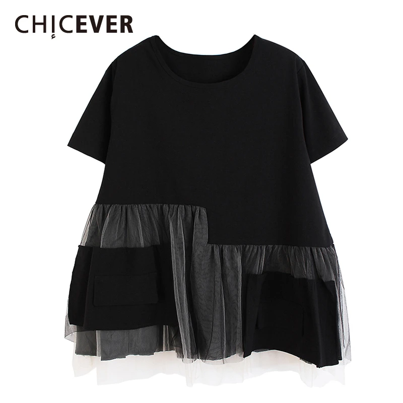 CHICEVER женская черная сетчатая Асимметричная футболка большого размера новая