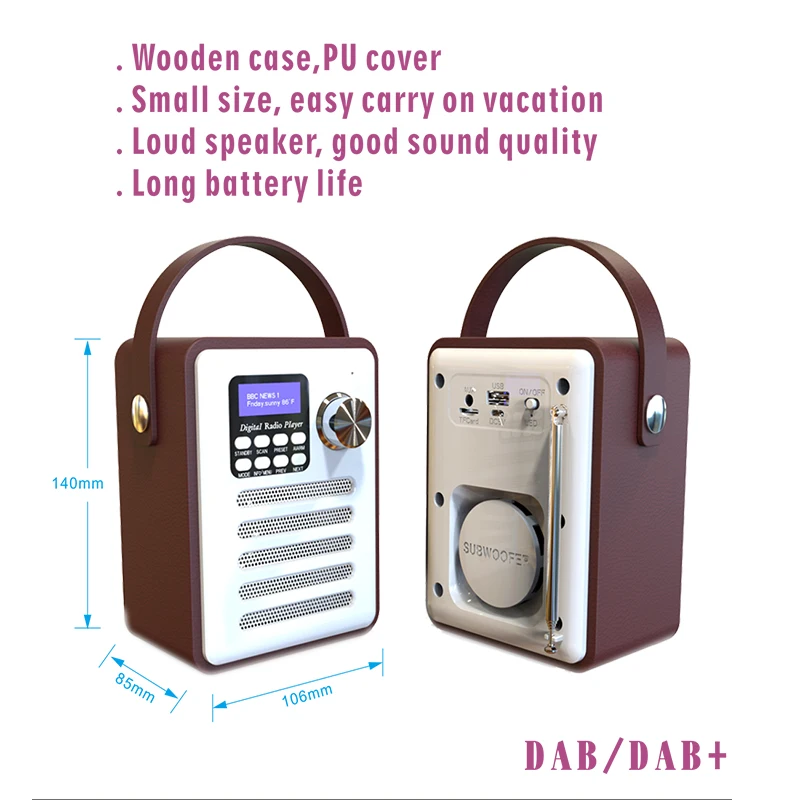 

Retro Wireless Speaker Portable DAB+ Digital Radio FM Radio Alarm Clock Rechargeable Premium Stereo Sound EU Plug For Gift