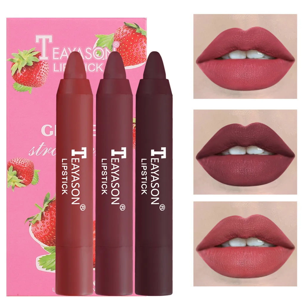 Матовая губная помада 3 цветов водостойкая стойкая карандаш для макияжа мягкий