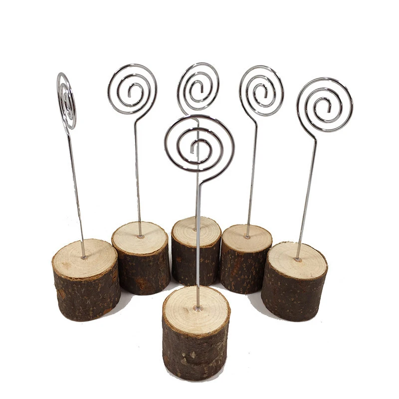 

6Pcs Stump Wooden Photo Table Decoration Party Wedding Card Name Wood Clip Wood+Iron Material Sticky Note Holder