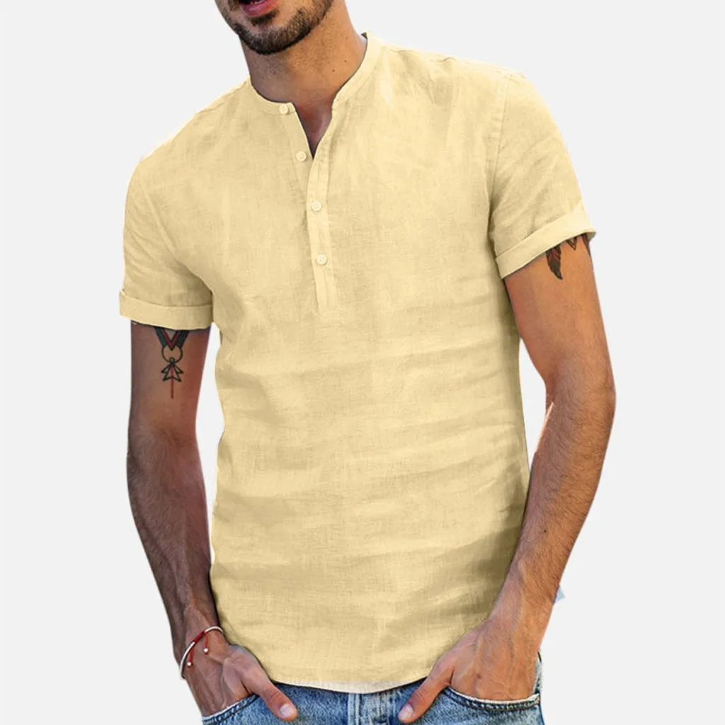 Хлопковые льняные рубашки для мужчин Camisa винтажные однотонные синие Черные