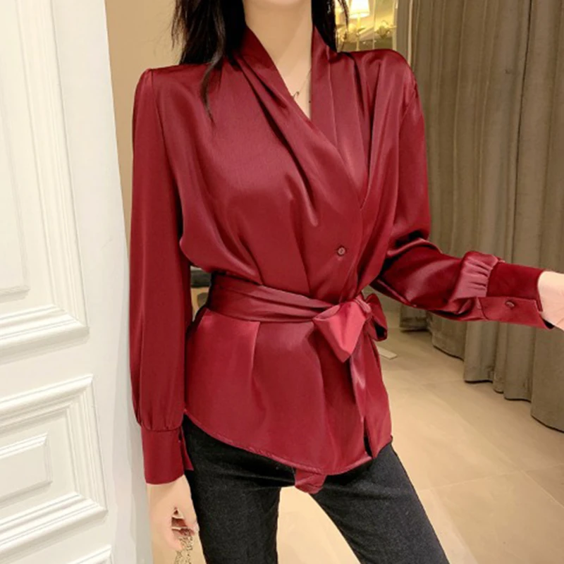

new arrival fashion korean style blouse women temperament elegant casual office lady work style acetate fresh simple wild shirt