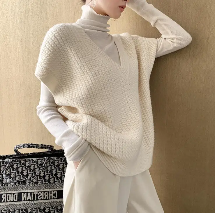 

White Women Spring Autumn Knit Vests Fashion Solid Color V Neck Female Sleeveless Knit Wasitcoats Fashion Sweater Tops J3531