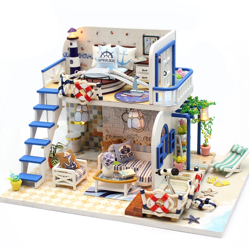 

DIY креативный дом морской одиночный чердак мини-модель дома подарки ручной работы, праздничные подарки Рождественские подарки Кукольный до...
