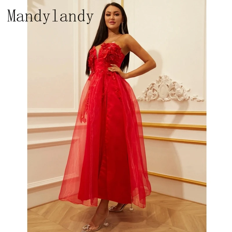 

Mandylandy Dress Women's Elegant Party Strapless Spaghetti Strap Backless Slit Dress Sexy Mesh Lace Embroidery Stitching Dress