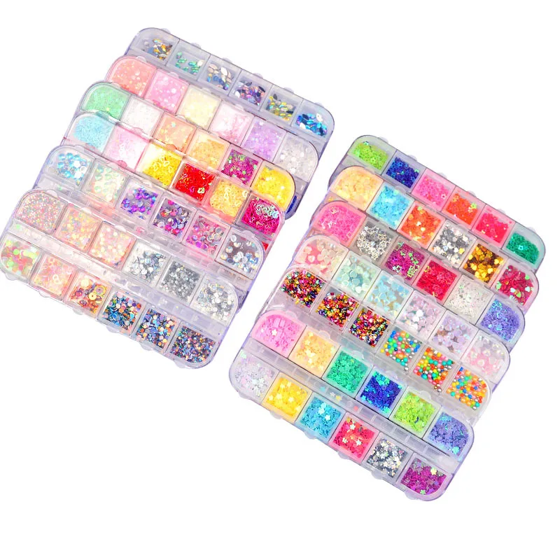 12 ячеек/комплект блестки для ногтей|Стразы и украшения| |