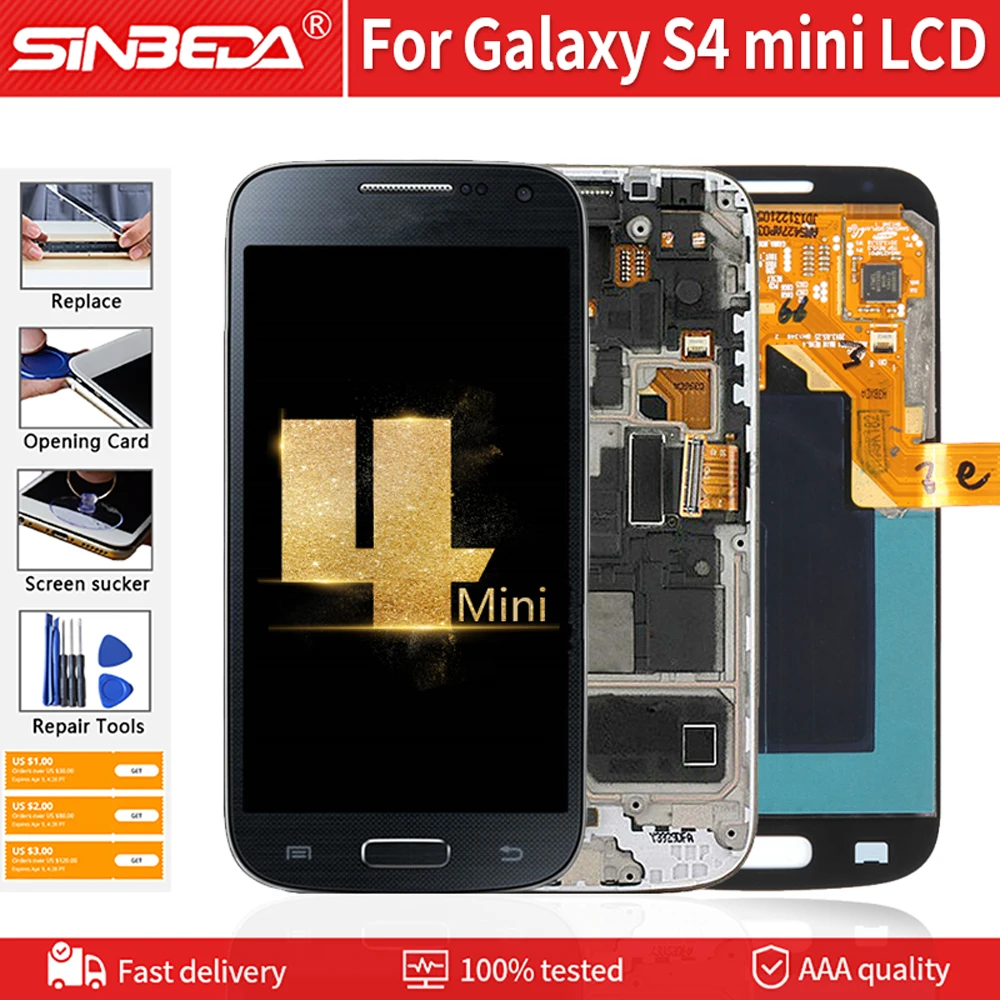 

AMOLED 4.3" Original For SAMSUNG Galaxy S4 mini I9190 i9192 i9195 Display LCD Digitizer Touch Screen with Frame GT I9192 Display