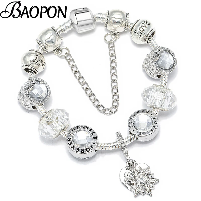 BAOPON новые очаровательные браслеты с бусинами для всей семьи со змеиной цепочкой