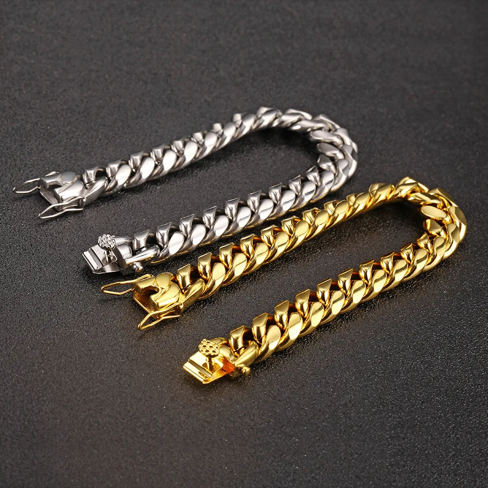 

1 Fashion Charm Hip Hop Bracelet Stainless Steel Never Fade High Quality 12mm Width Cuban Chain Bracelets Hiphop Jewelry Gifts