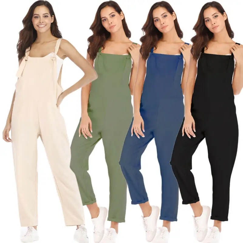 

Women Sleeveless Wide Legs Jumpsuit 2019 Autumn New Holiday Basic Solid Leotard Jumpsuit Playsuit Romper