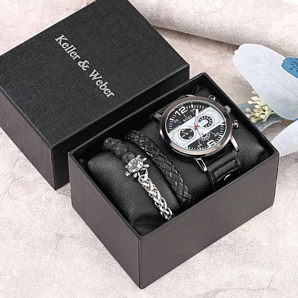

New Men Watch Set Mechanical Luminous Elegant Wristband Stainless Steel Wrist Watch Case Calendar Watch Best Gift For Present