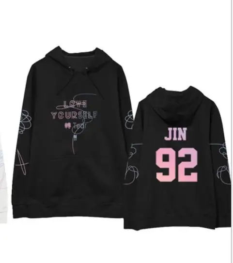 Kpop exo Bangtan/Свободная одежда с капюшоном и буквами для мальчиков, для мужчин и женщин, k-поп свитшоты - Цвет: JIN