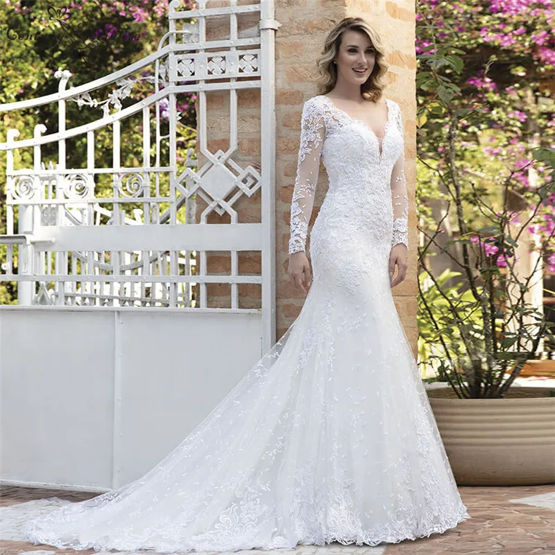 

Boho Wedding Dresses Mermaid Bridal Dress 2021 Long Sleeve Lace Appliques Elegant Bride Dress Marriage Gowns Vestidos De Noiva