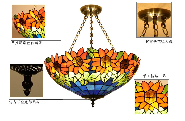 

European Garden Tiffany Pendant Mediterranean Color Lighting Living Room / Bedroom / Study Lamps Pt043b-20 Bed lampen