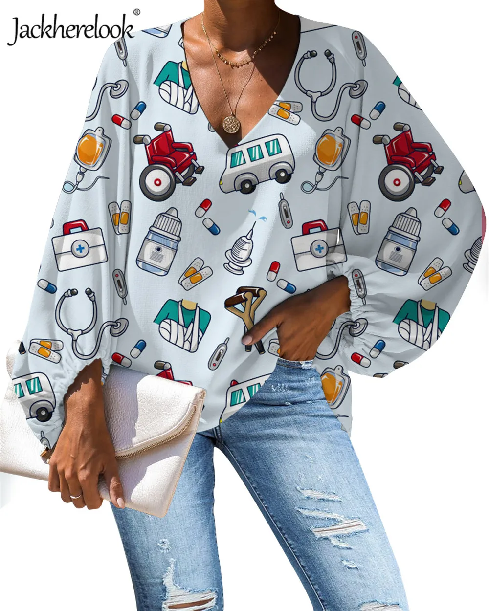 Женская блузка с буффами на рукавах jackhereluk одежда для медсестер обувь медсестры