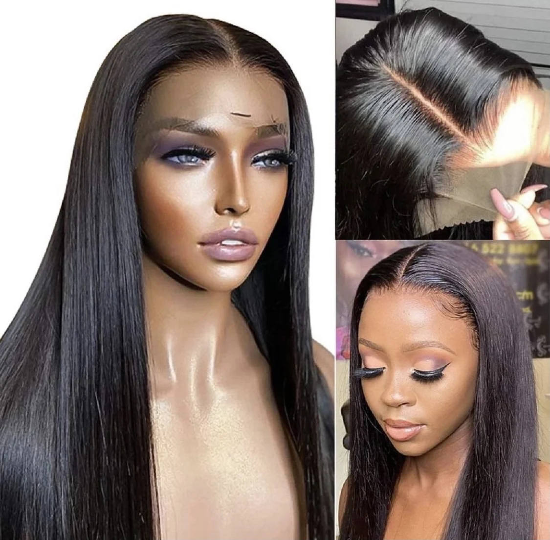

Long Natural Black Silky Straight Synthetic Hair Lace Front Wig For Women 26Inch 180%Density Heat Resistant Fiber Daily