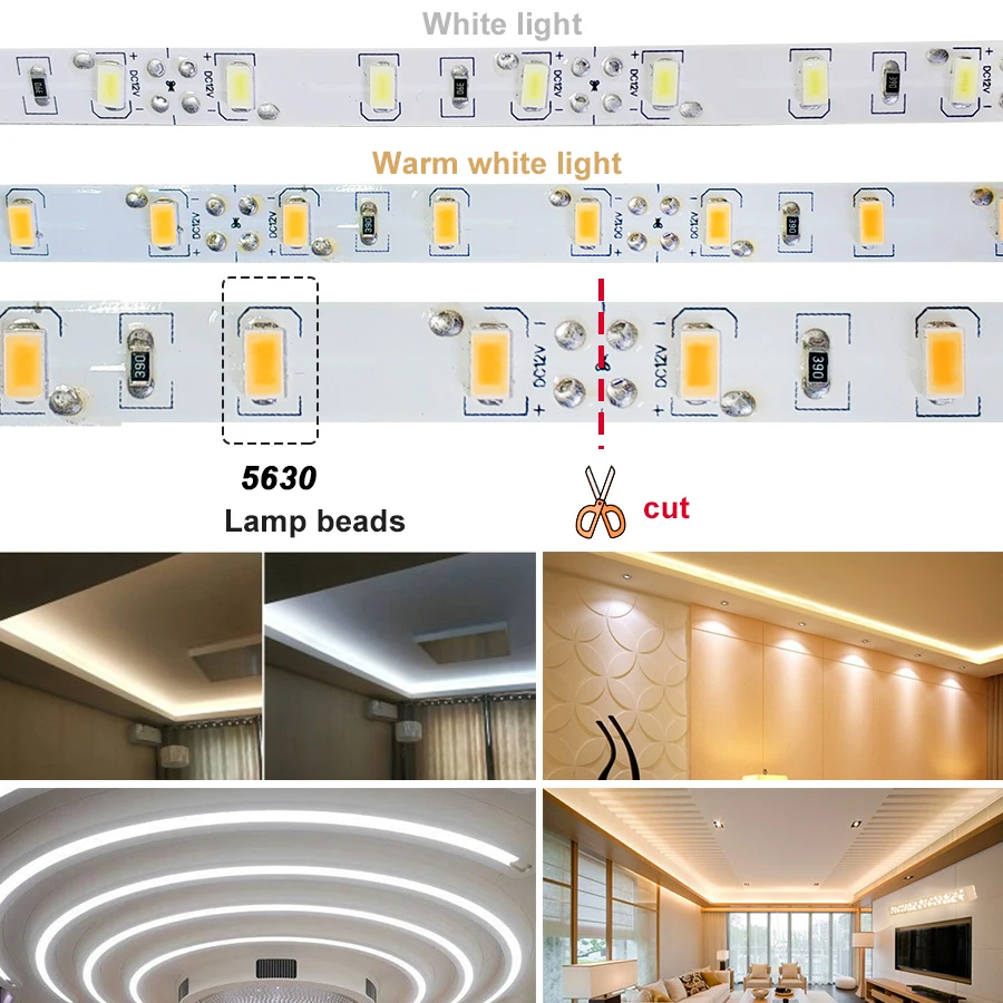5 м/10 м белая СВЕТОДИОДНАЯ лента SMD 5630 теплый белый/холодный белый гибкая