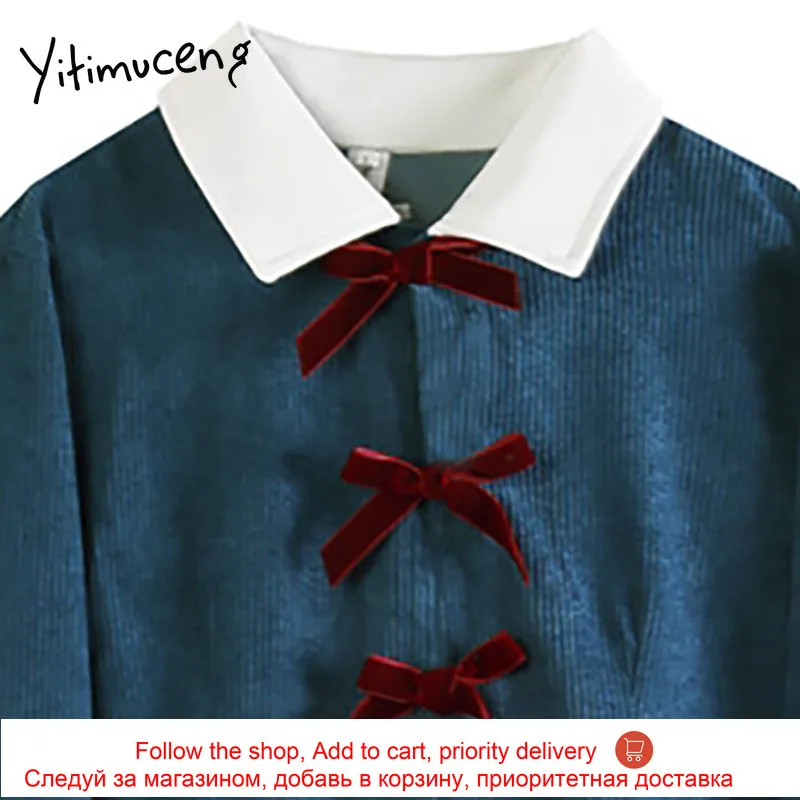 

Yitimuceng Bow Dress Women Solid Spring 2021 Peter Pan Collar Solid Full Long Sleeve High Waist Vintage Fashion Office Lady New