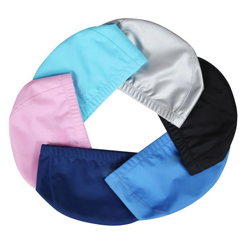 

Male Female Adults One Size PU Solid Waterproof Ear Protection Long Hair Swimming Pool Cap Comfortable Hat Blank Bathing Cap