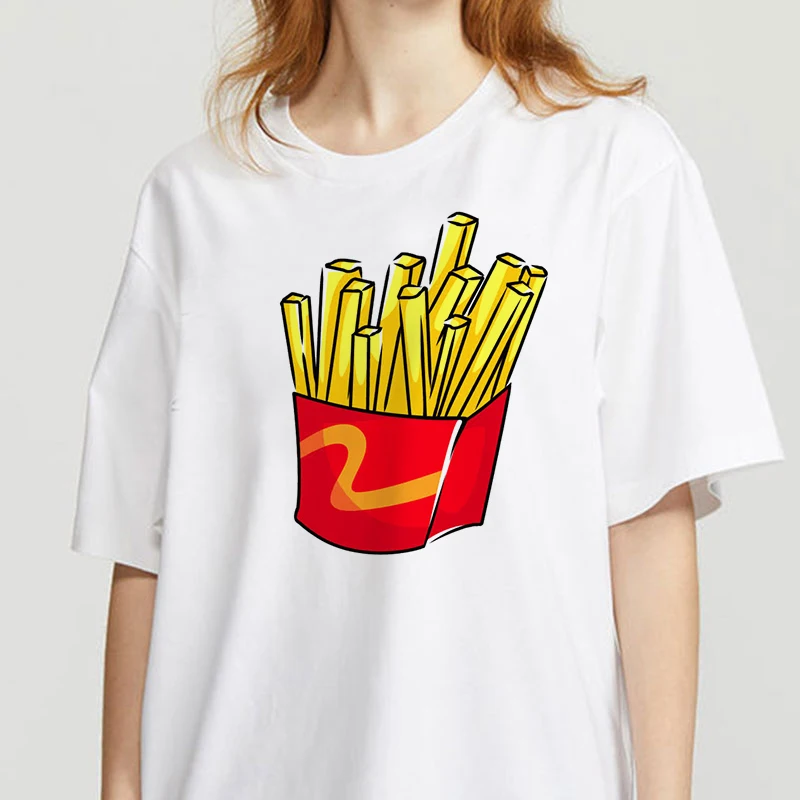 

Women T Shirt Chips Hamburger Print 90s Girls' Tshirt Vintage Harajuku T-shirt Female Clothing Korean Fashion Girl Tops Tees