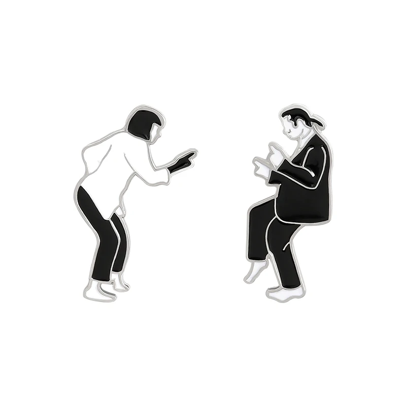 

Pulp Fiction Enamel Pins Black White Movie Role Figure Brooches Bag Lapel Pin Badge Jewelry Gift for Fans Friends Wholesale