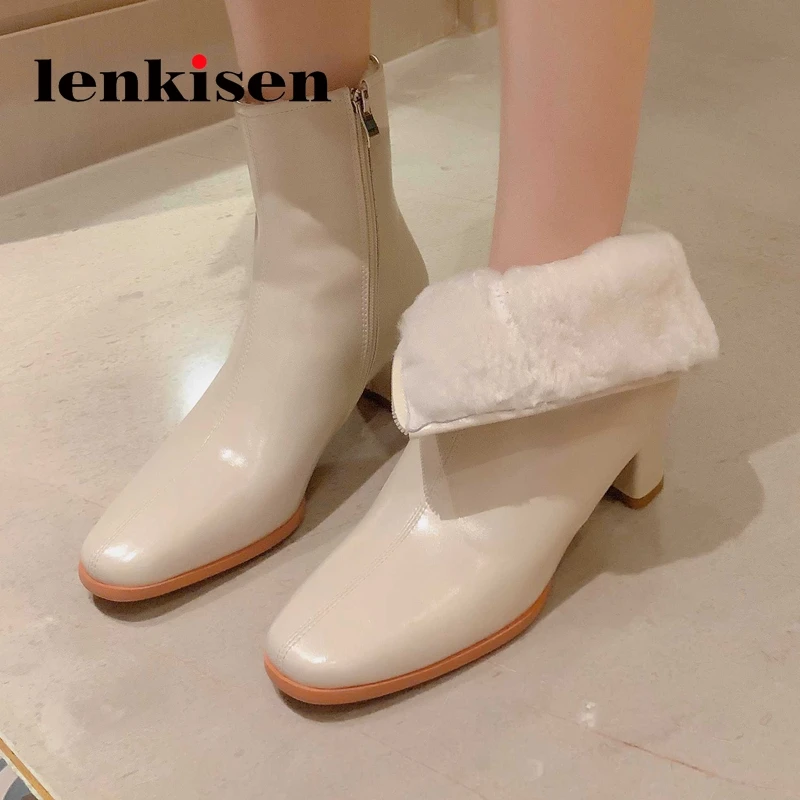 

Зимние ботинки Lenkisen из коровьей спилковой кожи на высоком каблуке, 3 цвета