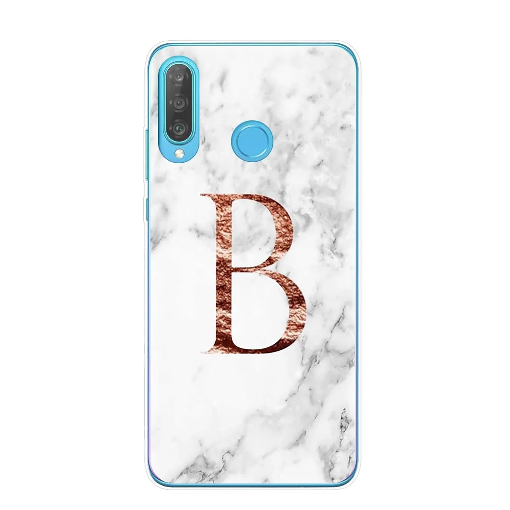 Письмо монограмма A B C D Белый Мраморный Мягкий ТПУ чехол для телефона Coque Huawei P30 P20