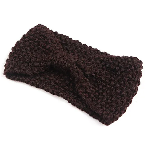 Dark brown Зимние Стразы, блестки, повязка на голову для женщин, трикотажный подогреватель чалма, закрывающая уши, головной убор, Панк шерсть, вязанные крючком повязки на голову, аксессуары для волос - Цвет: Dark brown