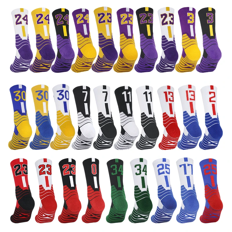 

High Quality Professional Basketball Socks Street Sports Player Number Men Socks Anti Slip Thickened Protection Cotton Socks
