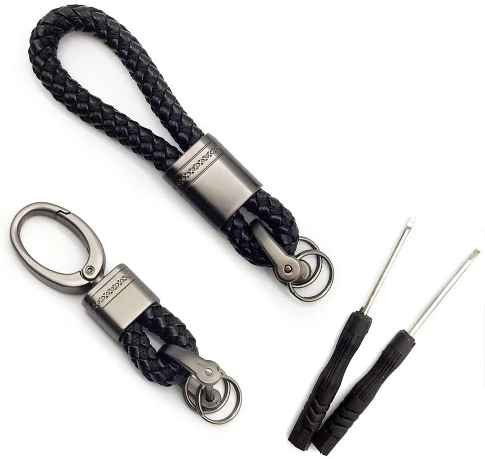 

2 Pcs Black Braided Keychain Leather Strap Keyring Accessories Car Key PU Car keychain