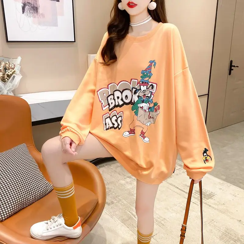 

2021 Autumn Woman's Hoodies Oversize Crewneck Sweatshirt Female Loose Cotton Solid Women Sweatshirts Lady Fashion Plus Size E