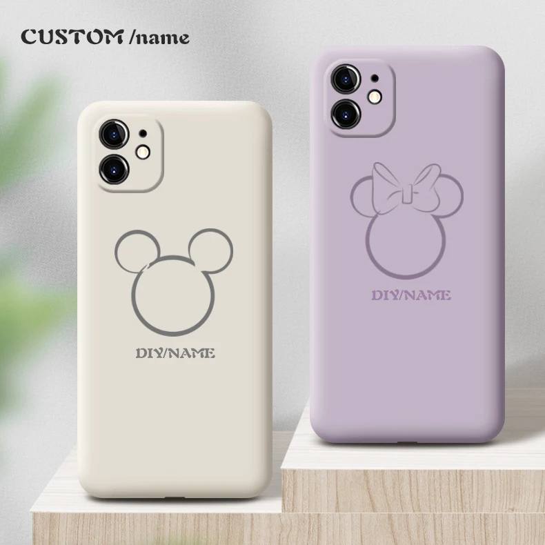 Жидкий силиконовый чехол для iphone 12promax 12MINI милый мультяшный с линией мыши 11 12 pro XR XS