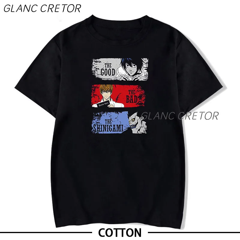 

Death Note Men'S T Shirt Retro Cartoon Men Cotton Tees Tops Anime Harajuku Streetwear Manga Printed Tee