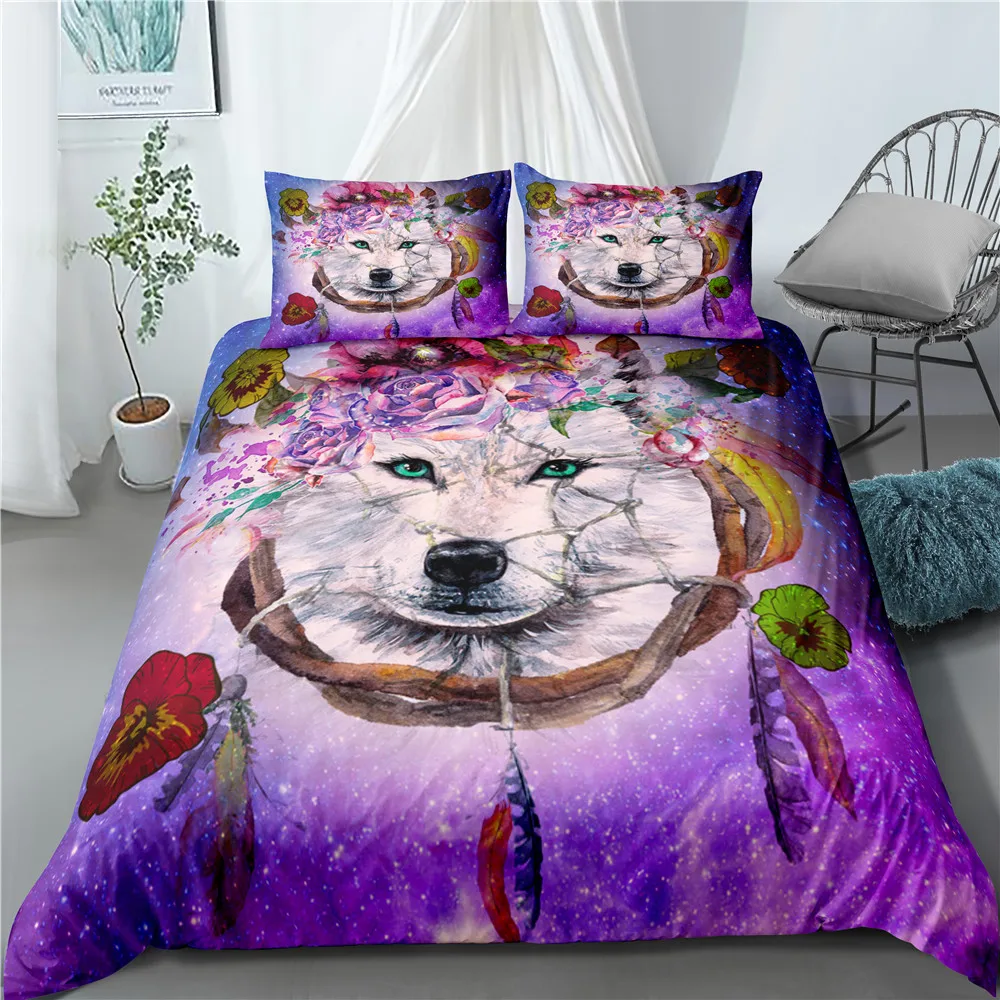 

Wolf Dream Catcher Duvet Cover Set 3 Pieces Soft Comforter Cover with 2 Pillow Shams Microfiber Bedding Set with Zipper Closure