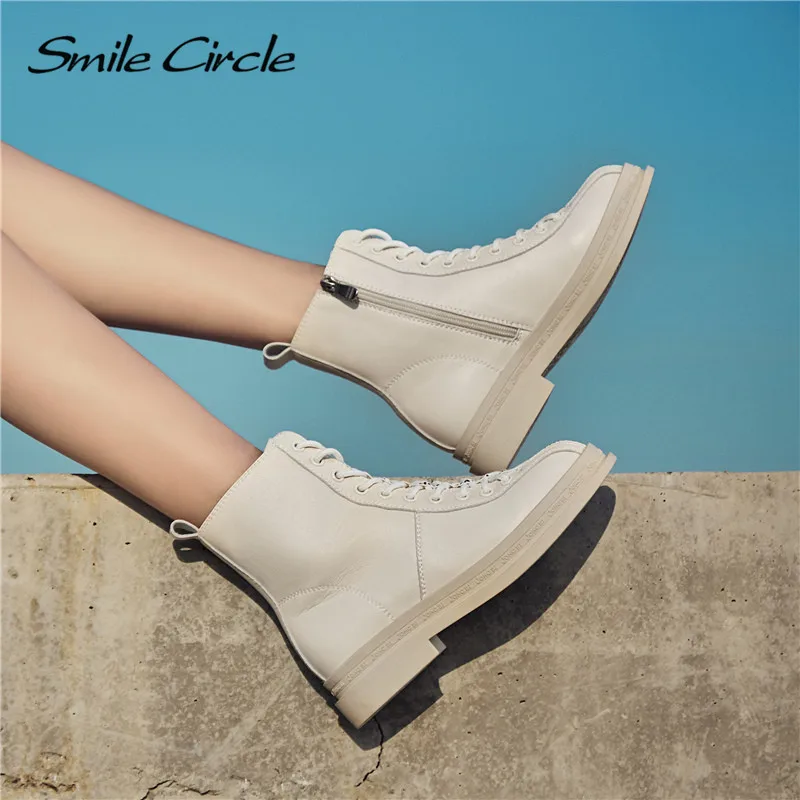 Женские ботильоны Smile Circle повседневные ботинки на плоской платформе со шнуровкой