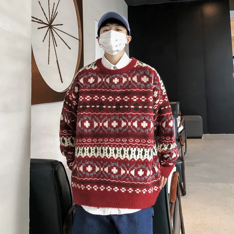 

2020 New Sweater Men Autumn Winter Pullover Sweater Printed Long Sleeve Thicken Warm O-Neck Sweaters Casual Loose Men Clothing