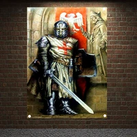 medieval warrior knights templar armor posters vintage crusader banners flags canvas painting wall hanging home decoration