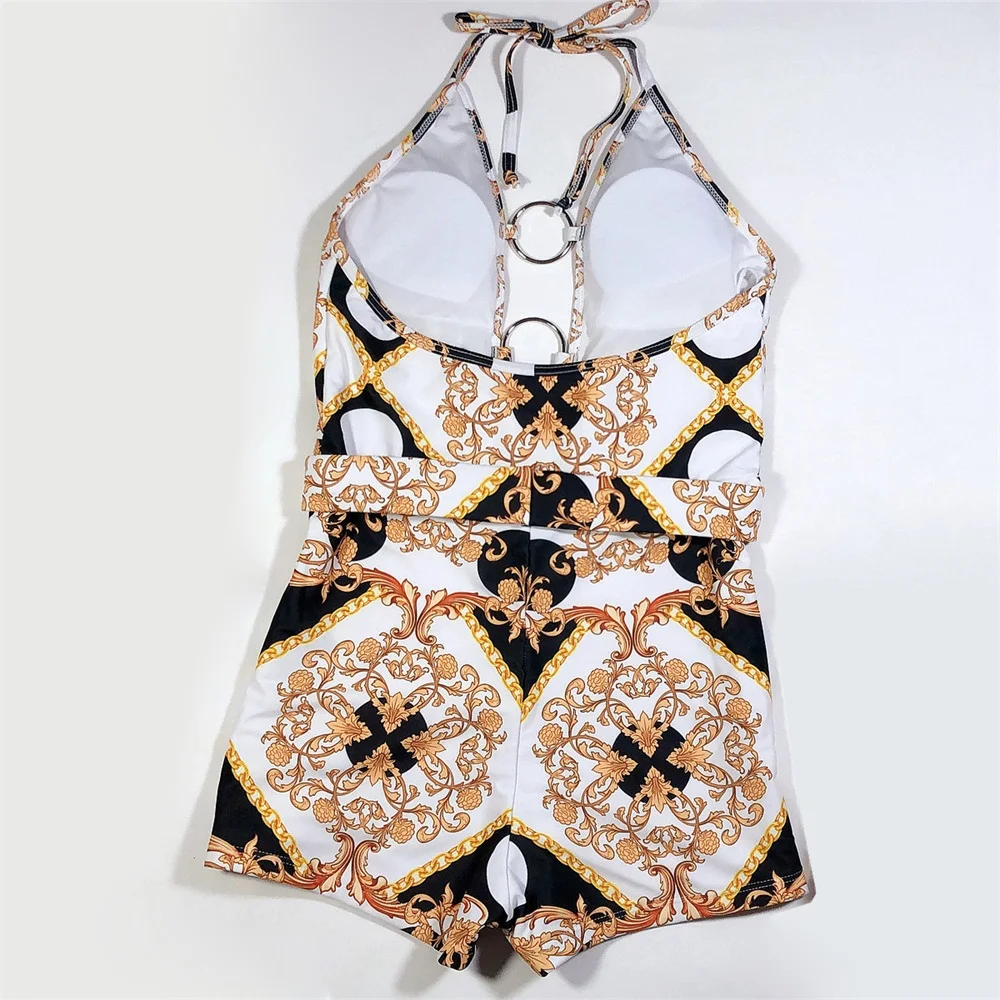 Купальник с вырезами и принтом Цельный купальник женский кольцом сексуальный