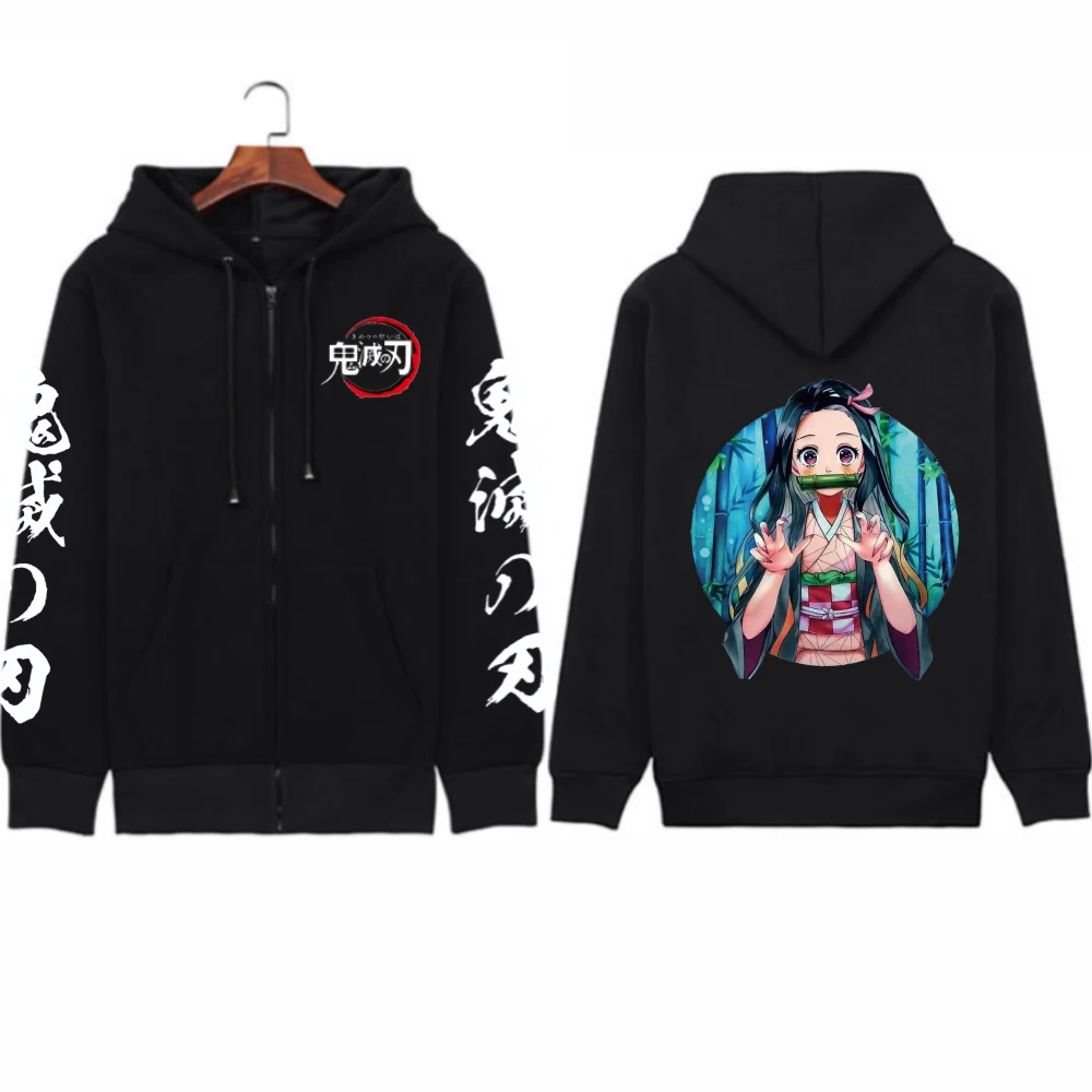 

Толстовка с капюшоном в стиле аниме «рассекающий демонов» Nezuko, пуловеры, Модные свободные топы на молнии с длинным рукавом и принтом